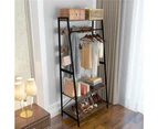 Industrial Coat Rack Wooden Clothes Stand Shelving Rack w/ Top Shelf & 10 Back Hooks