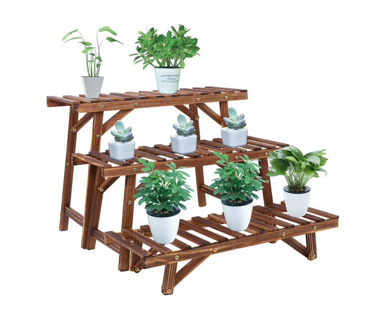 3PCS Wooden Bench Plant Stand Flower Pot Display Ladder Shelves Rack Storage