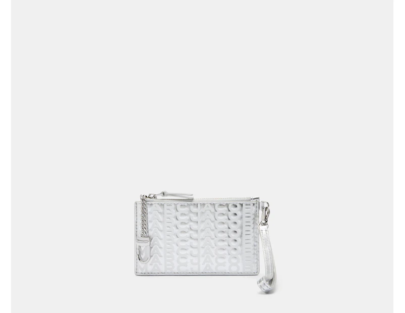 Marc Jacobs The Monogram Metallic Top Zip Wristlet - Silver/Bright White