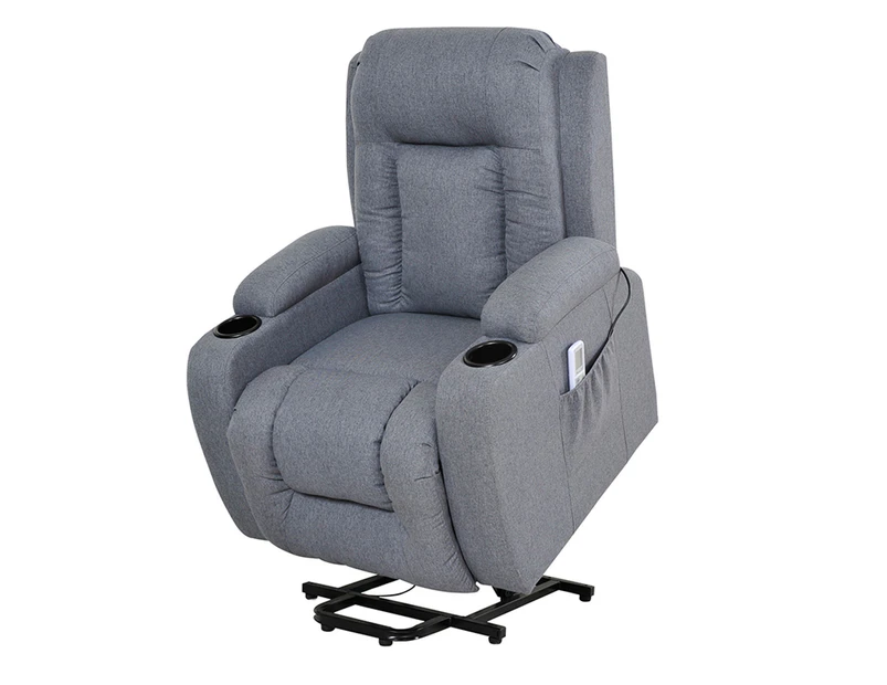 Advwin Electric Lift Recliner 8 Point Massage Chair Sofa Fabric Grey