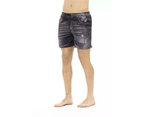 Printed Beach Shorts with Side Pockets and Elasticized Waistband - Black