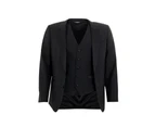 Modern Three-Piece Smoking Suit with Satin Details - Black