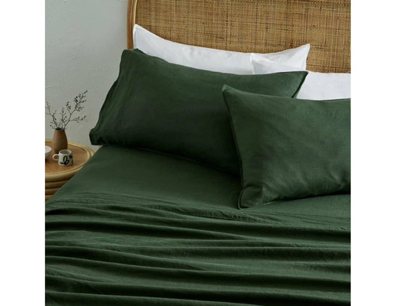 MyHouse Pure European Linen Flat Sheet Moss Queen Size 255X260cm