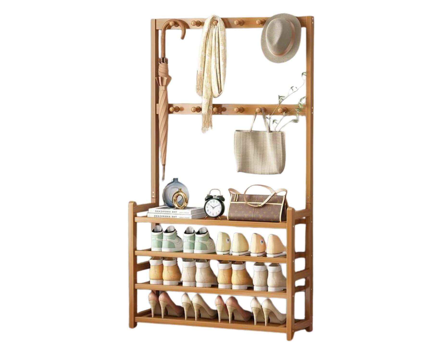 GOMINIMO Bamboo Clothes Rack and Shoe Rack Shelves 80cm GO-CR-102-YJ