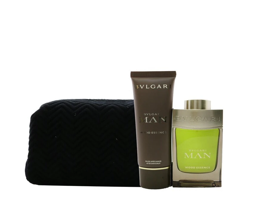 Bvlgari Man Wood Essence Coffret: EDP Spray 100ml/3.4oz + After Shave Balm 100ml/3.4oz + Pouch (X'mas Edition) 2pcs+Pouch