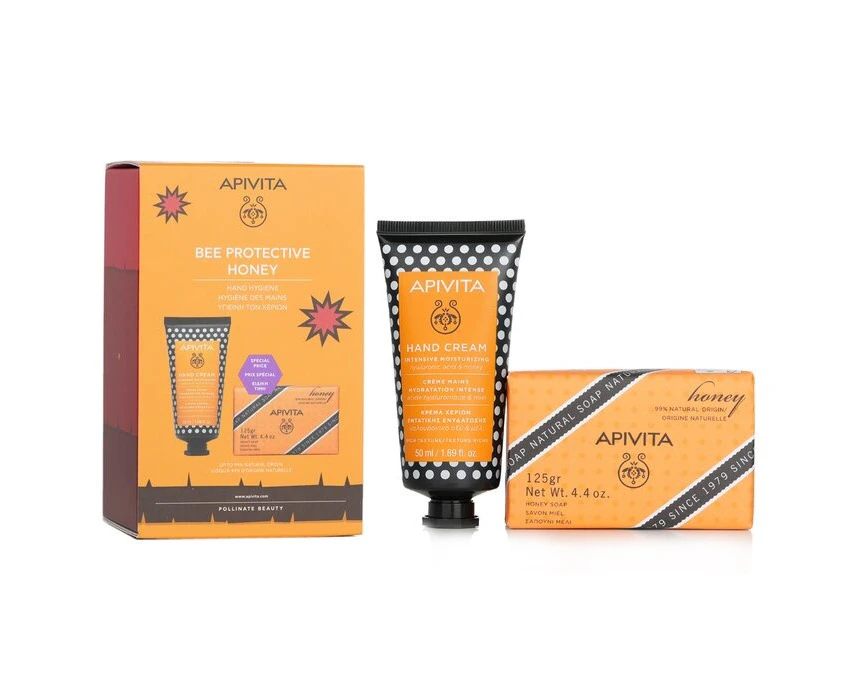 Apivita Bee Protective Honey Set: Hand Cream Hyaluronic Acid & Honey 50ml+ Natural Soap Honey 125g 2pcs