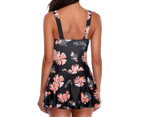 Swim Dress One Piece Bathing Suit Skirted Swimsuits for Women Ruched Swimwear-Flamingo