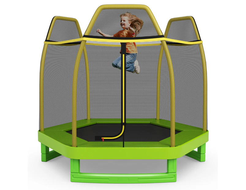 Costway 7FT Trampoline Kids Trampolines w/Spring Mat Safety Enclosure Net Indoor Outdoor Toys Fun Gift Yellow