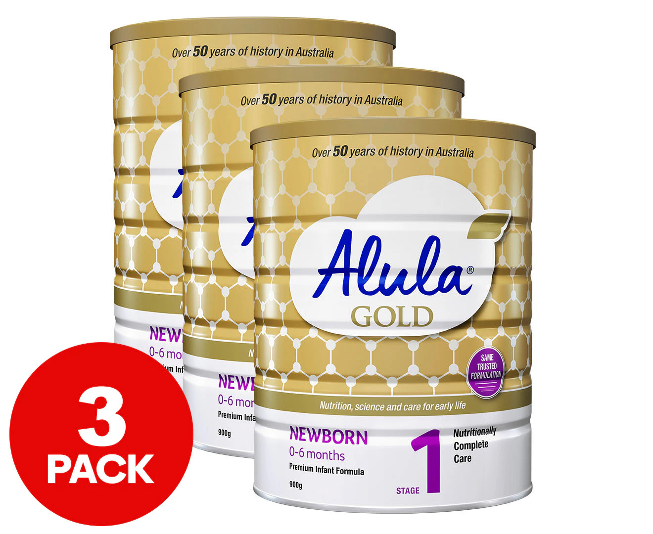 3 x Alula Gold Stage 1 Newborn Infant Formula 0-6 Months 900g