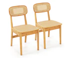 Giantex 2x Rattan Dining Chairs Kitchen Dining Chairs w/Rattan Backrest & Wood Frame Mid Century Accent Chairs