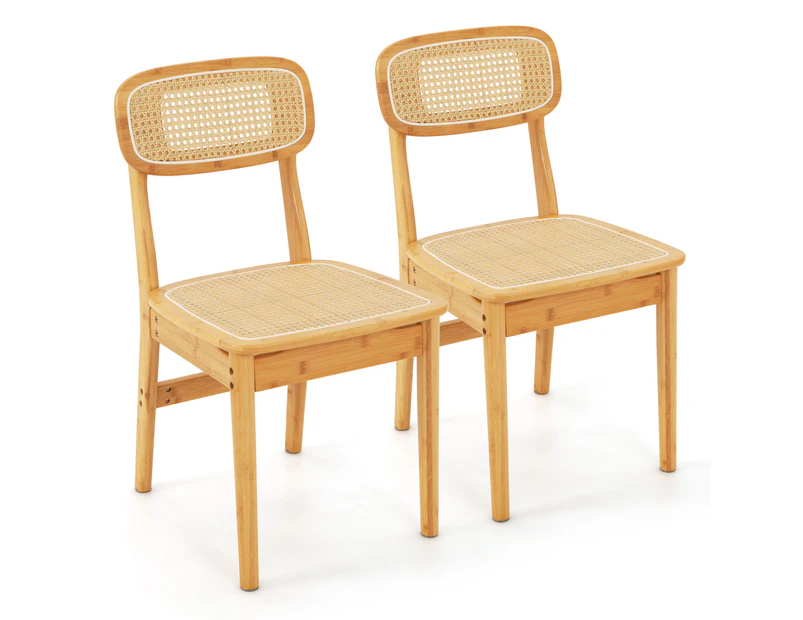 Giantex 2x Rattan Dining Chairs Kitchen Dining Chairs w/Rattan Backrest & Wood Frame Mid Century Accent Chairs