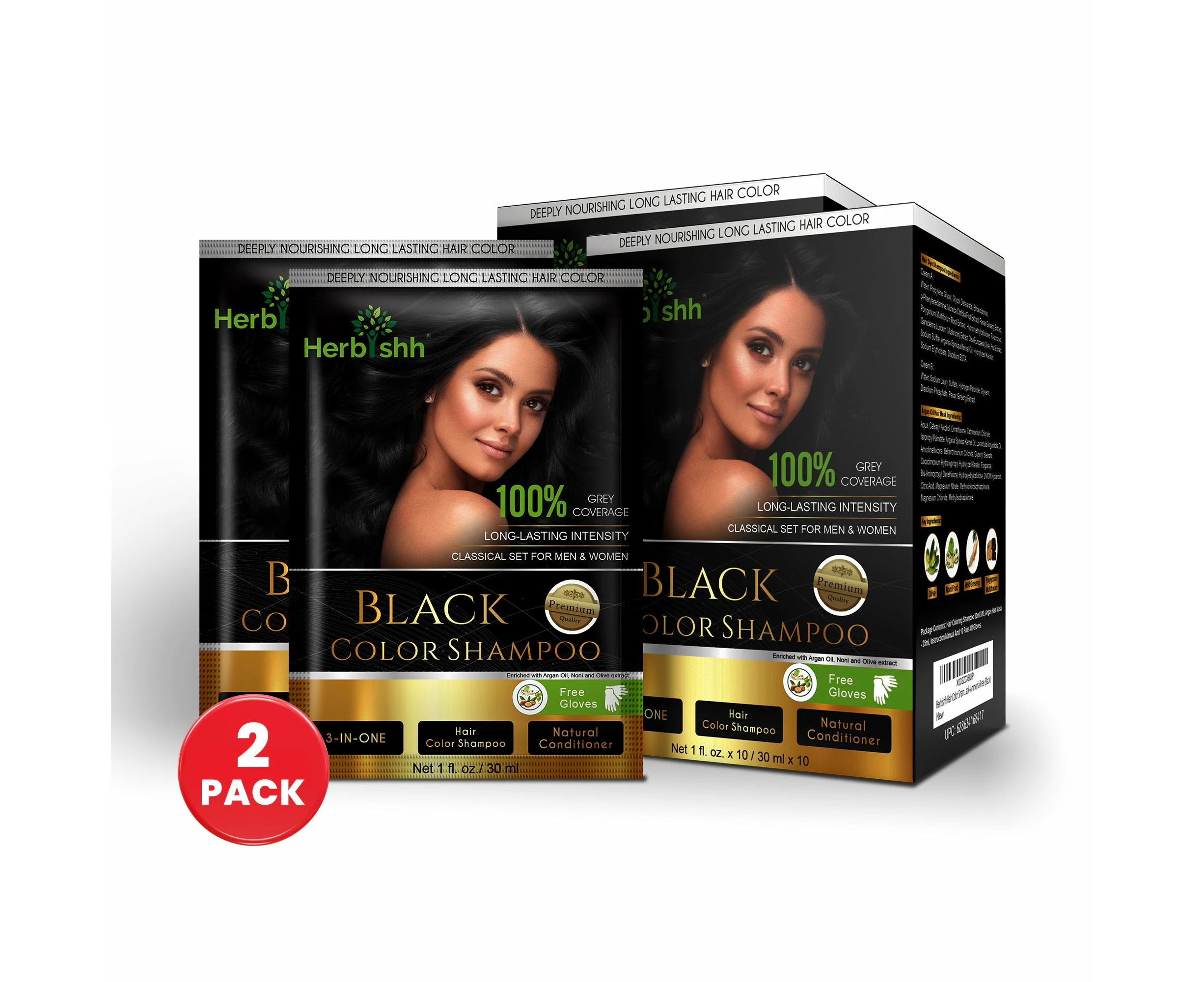 Herbishh Magic Hair Colour Dye Shampoo 2 Sets 30ML - 10pack - Black