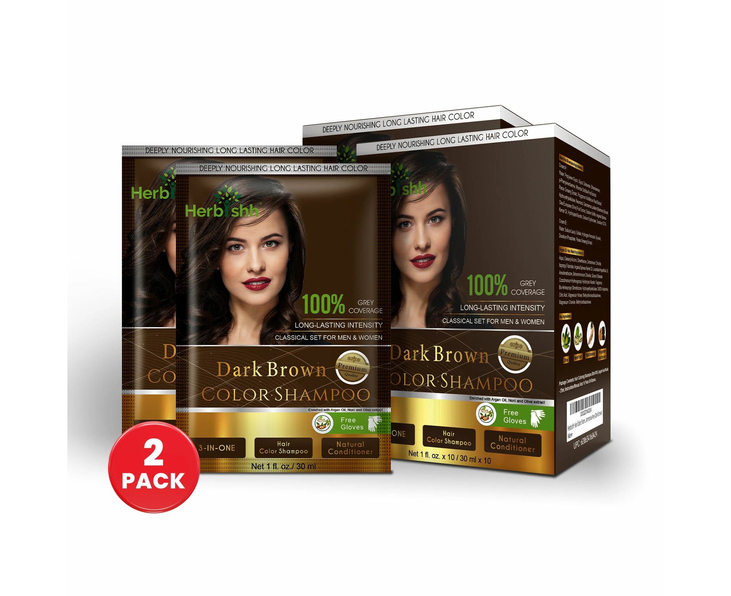 Herbishh Magic Hair Colour Dye Shampoo 2 Sets 30ML - 10pack - Dark Brown