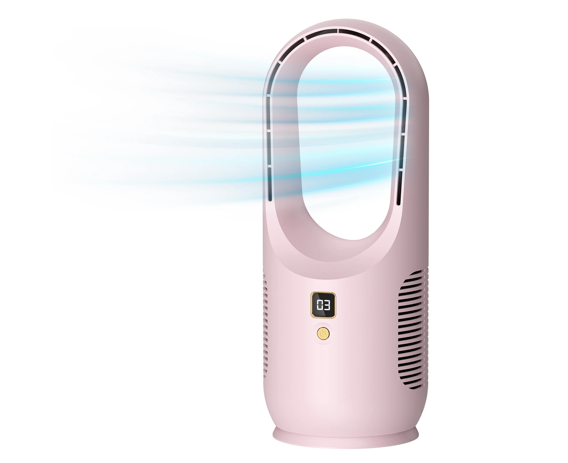 YOPOWER Bladeless Desktop Fan with 3 Wind Modes, Battery Level Display Pink