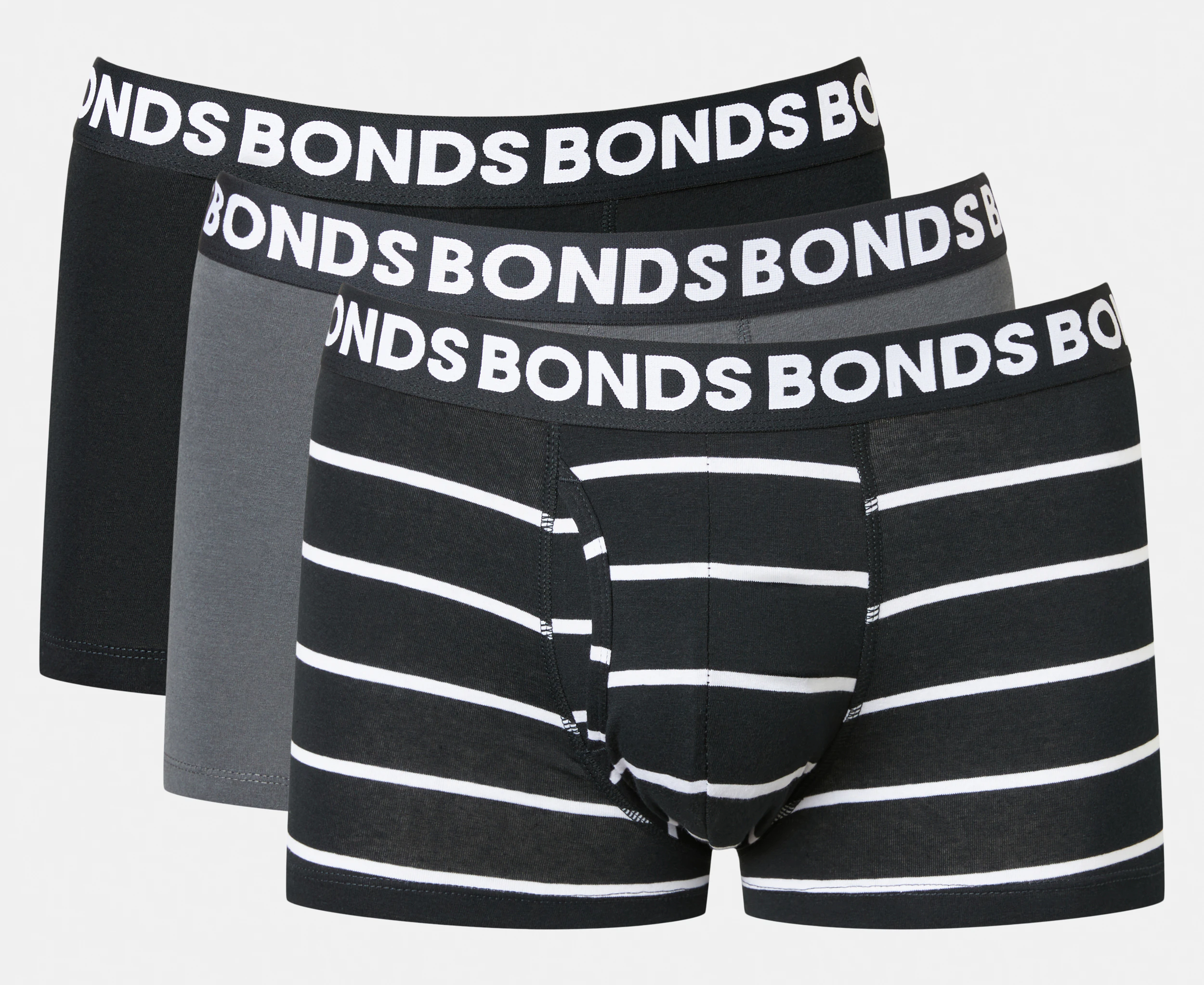 Bonds Men's Everyday Trunks Underwear 3-Pack - Black Stripe/Charcoal/Black