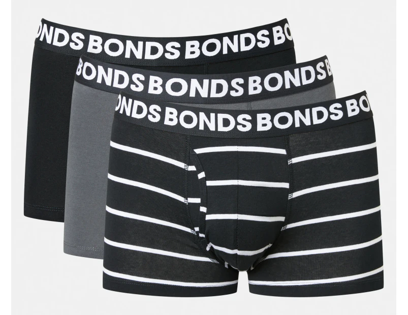 Bonds Men's Everyday Trunks Underwear 3-Pack - Black Stripe/Charcoal/Black