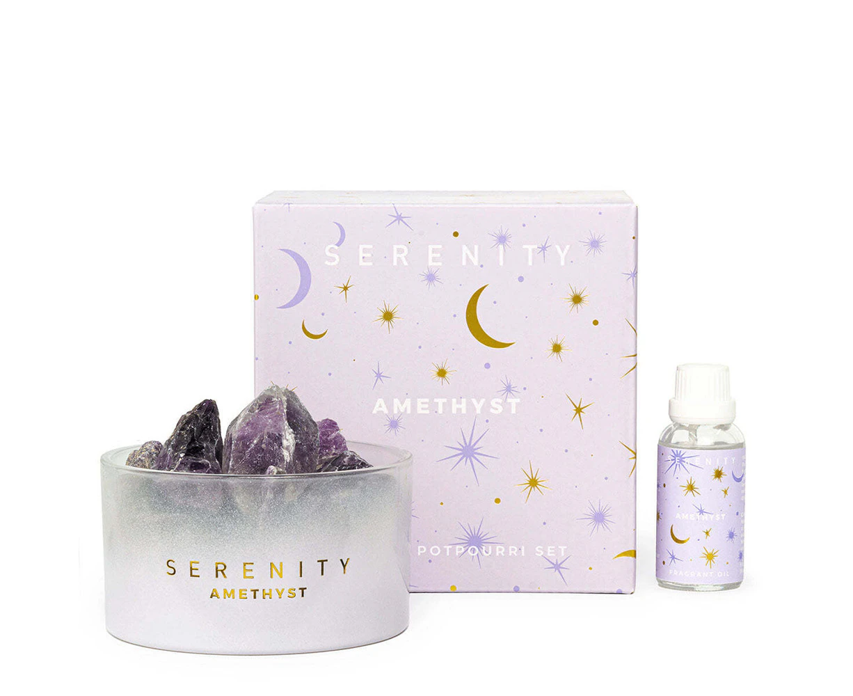 3pc Serenity Crystal 50ml Potpourri & Oil Fragrance Set De-Stress & Amethyst