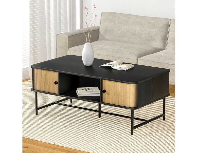 Artiss Coffee Table Sliding Drawer Door Black Boris