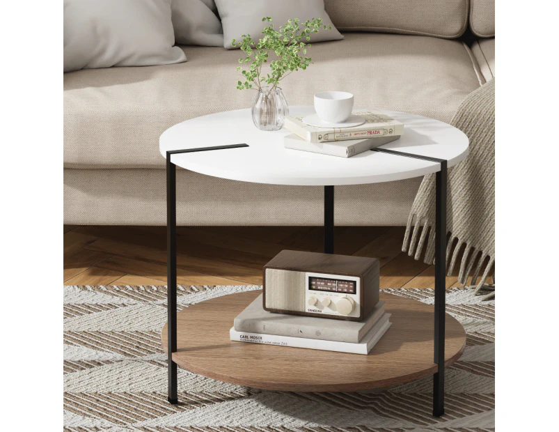 Artiss Coffee Table Side Table Round White Cedric