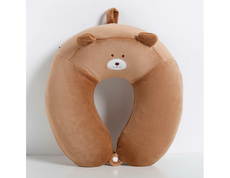 Cartoon Neck Pillow for Travel - Soft and Supportive Animal Head Airplane Travel Pillow-Deep coffee