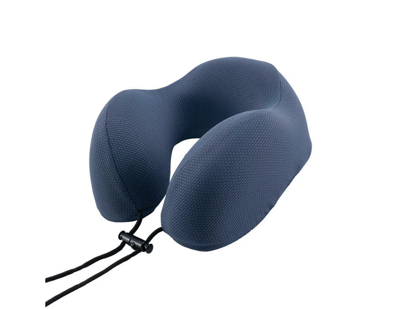 Travel Neck Pillows Adjustable U-Shaped Memory Foam Airplane Pillows Support Headrest and Neck -Ink blue