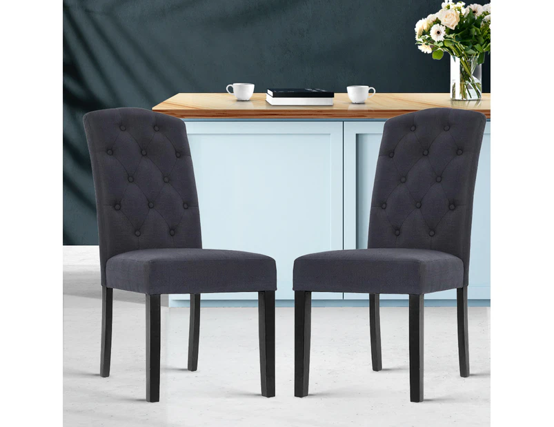 Artiss Dining Chairs Set of 2 Linen Parsons Chair Dark Grey