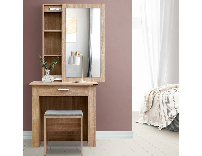 Artiss Dressing Table Stool Set Sliding Mirror Oak Demi