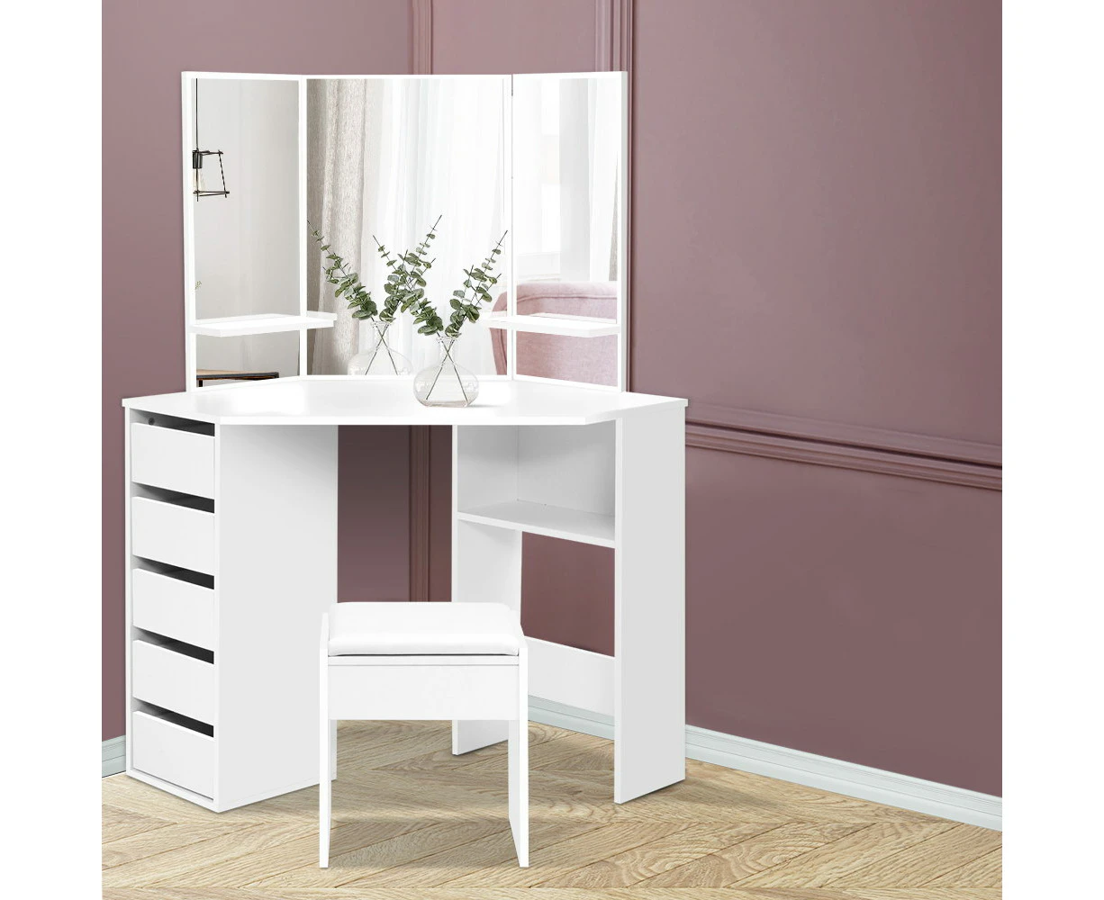 Artiss Dressing Table Stool Set Corner 5 Drawers White