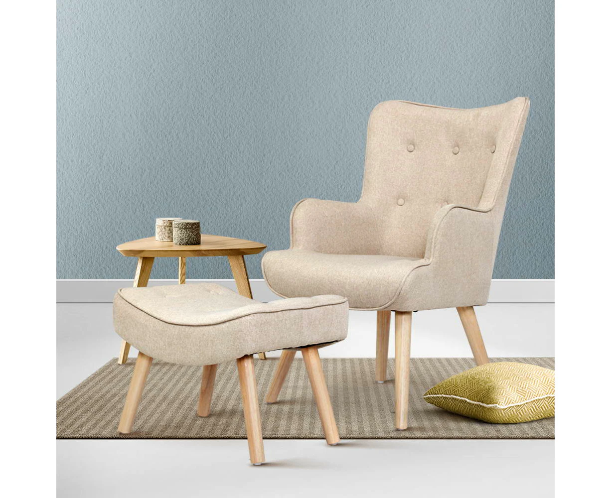 Artiss Armchair Set with Ottoman Beige Lansar