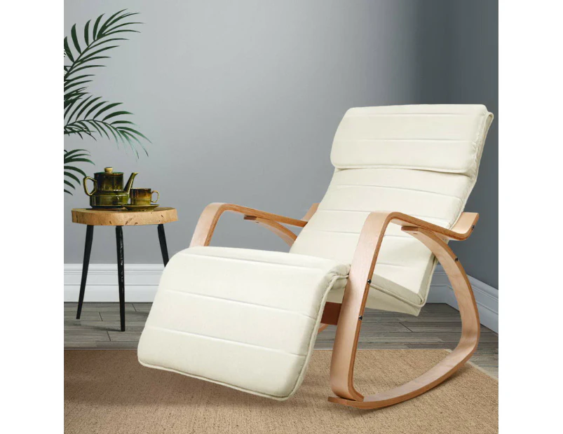 Artiss Rocking Armchair Bentwood Frame With Footrest Beige Afton