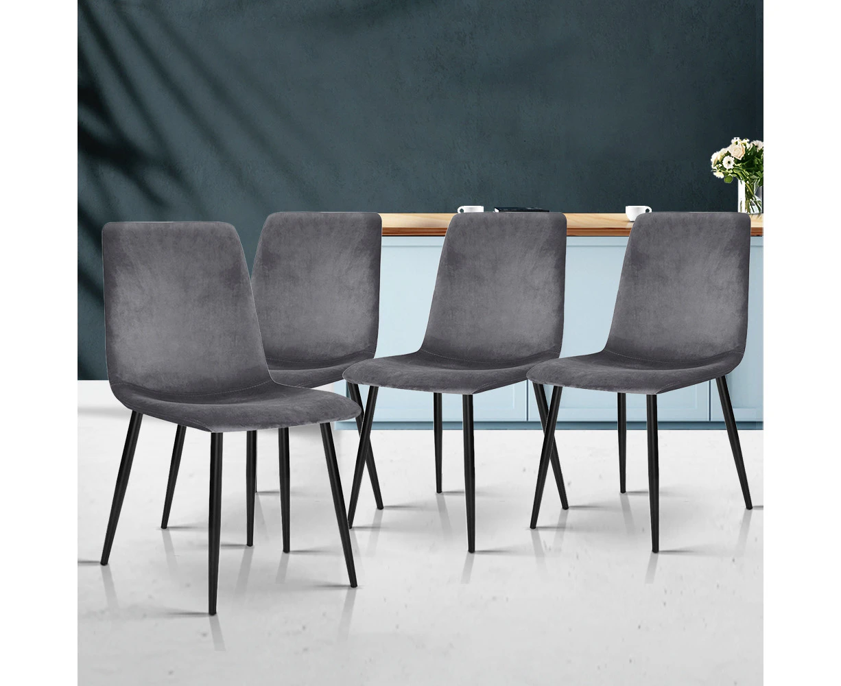 Artiss Dining Chairs Set of 4 Velvet Horizontal Slope Grey