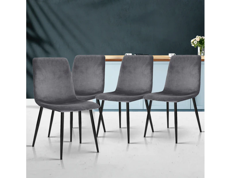 Artiss Dining Chairs Set of 4 Velvet Horizontal Slope Grey