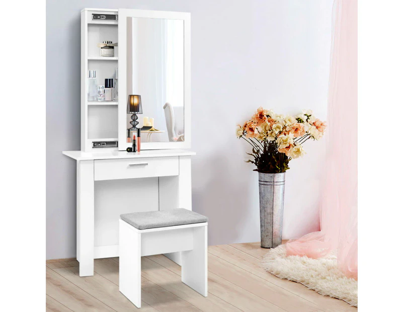 Artiss Dressing Table Stool Set Sliding Mirror White Demi