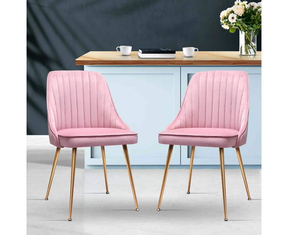 Artiss Dining Chairs Set of 2 Velvet Channel Tufted Pink