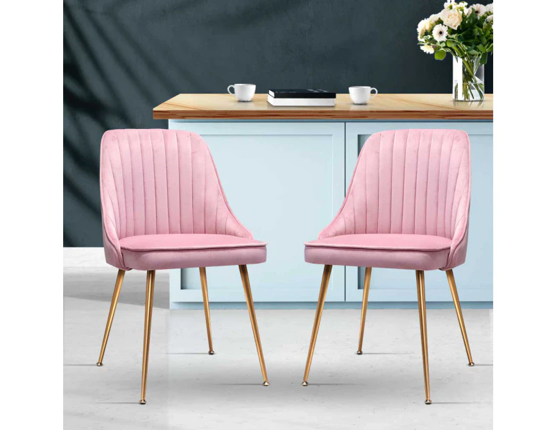 Artiss Dining Chairs Set of 2 Velvet Channel Tufted Pink