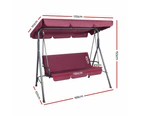 Gardeon Outdoor Swing Chair Garden Bench Furniture Canopy 3 Seater Wine Red