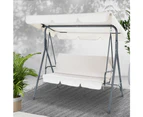 Gardeon Outdoor Swing Chair Garden Bench Furniture Canopy 3 Seater Beige