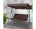 Gardeon Outdoor Swing Chair Garden Bench Furniture Canopy 3 Seater Brown