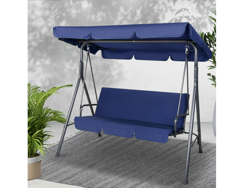Gardeon Outdoor Swing Chair Garden Bench Furniture Canopy 3 Seater Navy