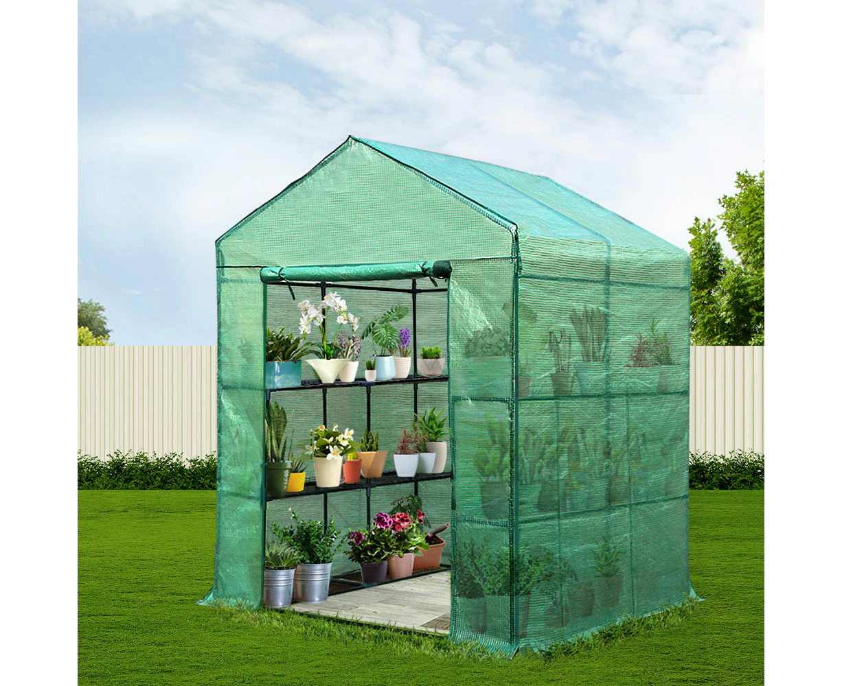 Green Fingers Greenhouse 1.4x1.55x2M Walk in Green House Tunnel Plant Garden Shed 8 Shelves