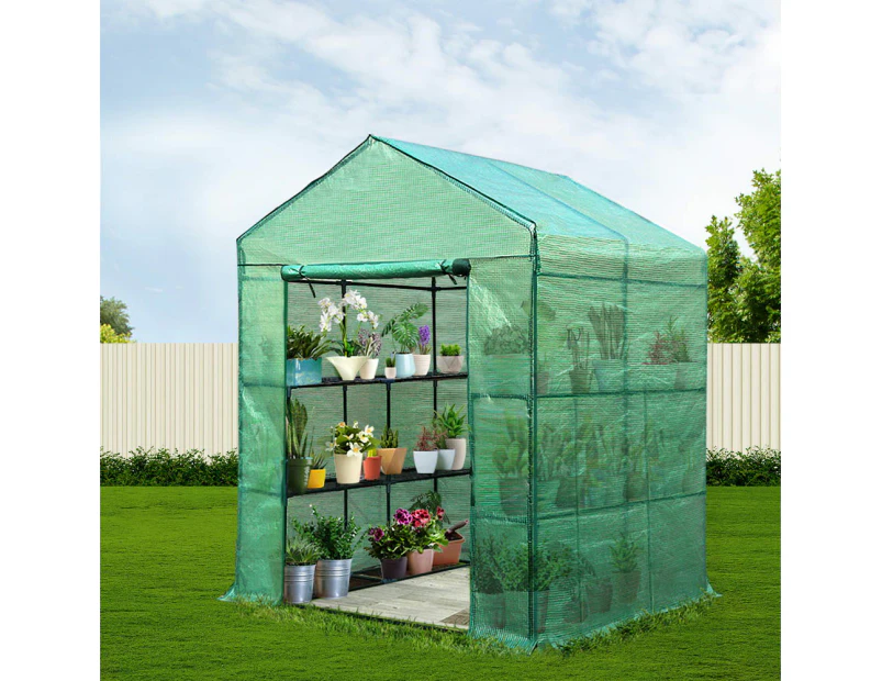 Greenfingers Greenhouse 1.4x1.55x2M Walk in Green House Tunnel Plant Garden Shed 8 Shelves