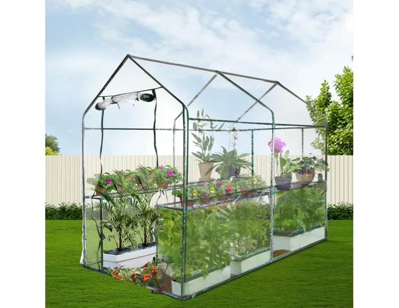 Greenfingers Greenhouse 1.2x1.9x1.9M Walk in Green House Tunnel Clear Garden Shed 4 Shelves