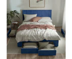 Four Storage Drawers Bed Frame with Vertical Lined Bed Head in King, Queen and Double Size (Navy Blue Velvet)