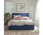 Four Storage Drawers Bed Frame with Vertical Lined Bed Head in King, Queen and Double Size (Navy Blue Velvet)