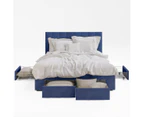 Four Storage Drawers Bed Frame with Vertical Lined Bed Head in King, Queen and Double Size (Navy Blue Velvet)