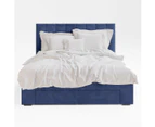 Four Storage Drawers Bed Frame with Vertical Lined Bed Head in King, Queen and Double Size (Navy Blue Velvet)