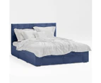 Four Storage Drawers Bed Frame with Vertical Lined Bed Head in King, Queen and Double Size (Navy Blue Velvet)