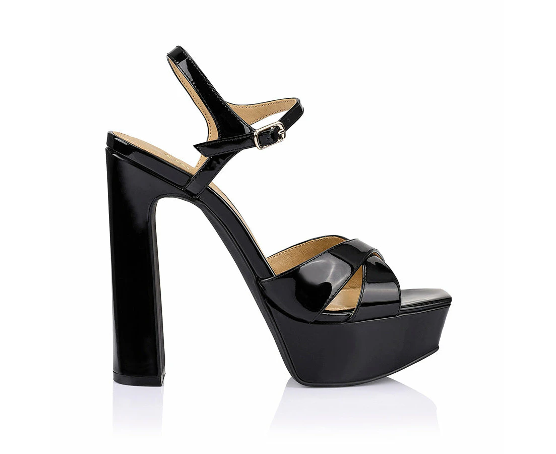 Jamie Platform Sandals - Black Patent