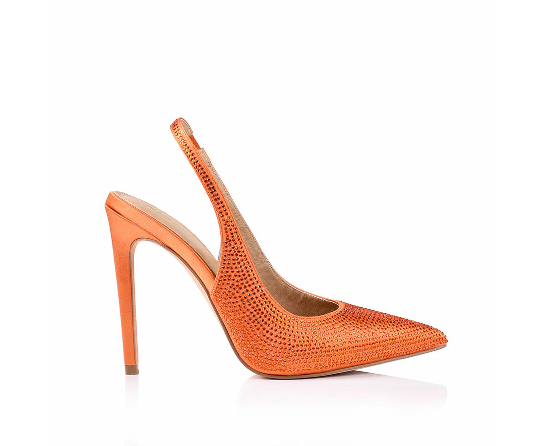 Anthony Stiletto Heels - Orange Satin/Jewels