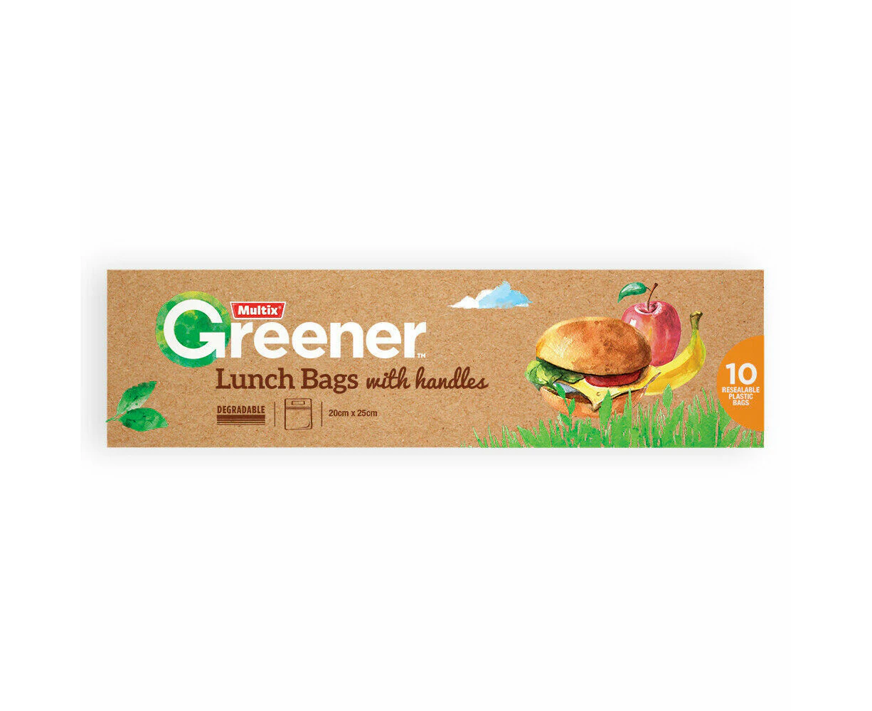 Multix Pk10 Greener Lunch Bags With Handles Degradable 20Cm X 25Cm